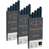 Фото Набір картриджів для пір'яних ручок Quink Parker Сині 11 410BLU+Parker Темно-сині 11 410BLB+Parker Чорні 11 410BK