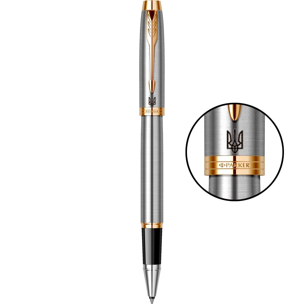 Подарунковий набір: Коробка + Ручка-ролер Parker IM 17 Brushed Metal GT RB 22 222_TR4 + Блокнот Axent Partner Ukraine Cиній